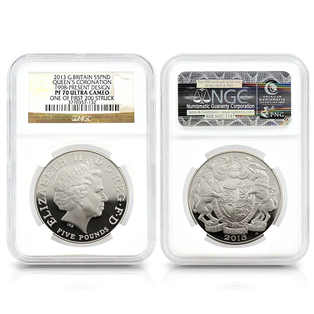 モダンコイン5:6489 2013 エリザベス2世 戴冠60周年記念 5ポンド銀貨 4枚セット ファースト200ストラック NGC PF70UC