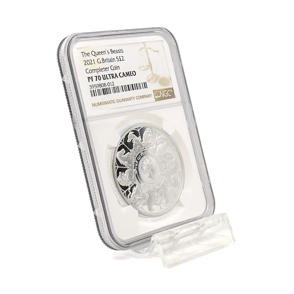 モダンコイン6:6488 2021 エリザベス2世 クイーンズビースト コンプリーター 英国王室の十大守護獣 2ポンド1オンス銀貨 NGC PF70UC 箱付き
