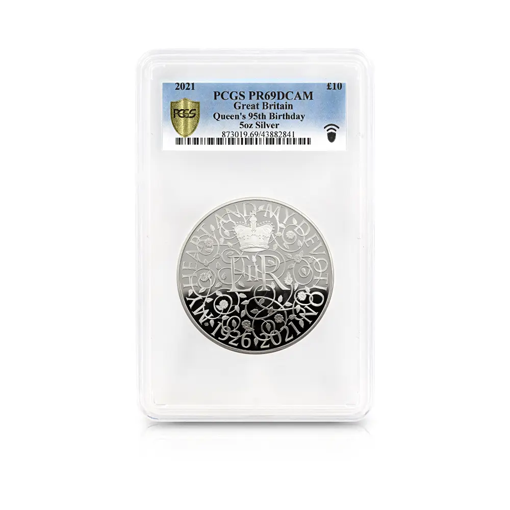 モダンコイン4:6468 2021 エリザベス2世 女王生誕95周年記念 10ポンド5オンス銀貨 PCGS PR69DCAM