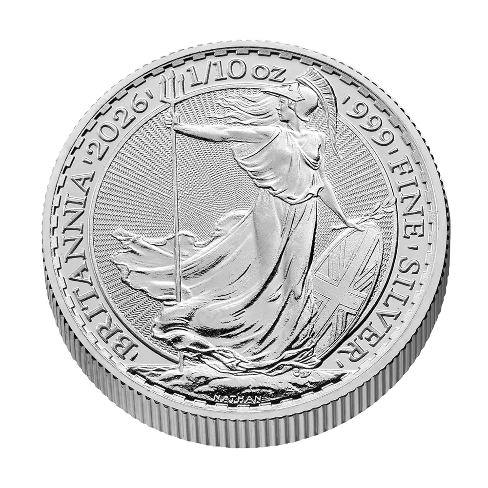 地金型4：6319 イギリス 2026 チャールズ3世 ブリタニア 20ペンス 1/10オンス 銀貨 【16枚】 (コインチューブ付き)