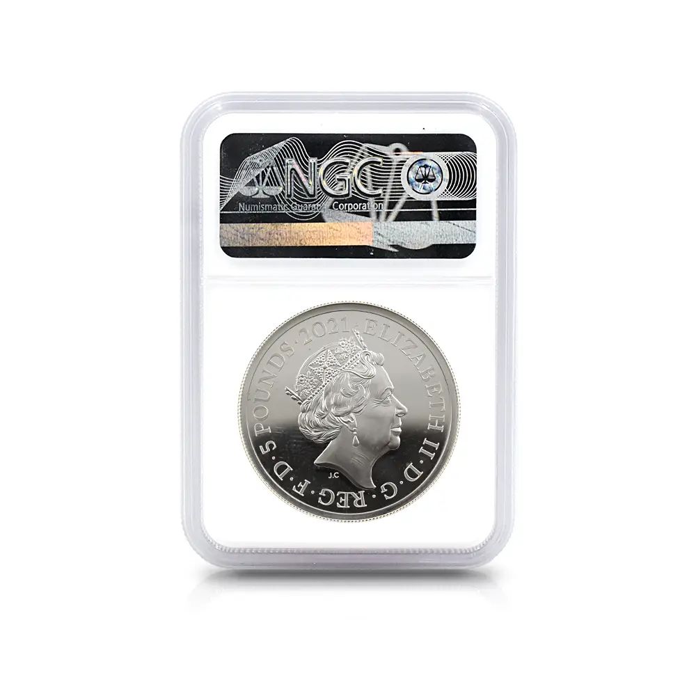 モダンコイン5:6495 2021 エリザベス2世 ゴチッククラウン・ポートレート 5ポンド2オンス銀貨 ファーストリリース NGC PF69UC