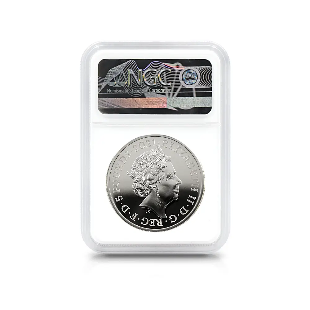 モダンコイン5:6496 2021 エリザベス2世 ゴチッククラウン・リバースシールド 5ポンド2オンス銀貨 ファーストリリース PF69UC