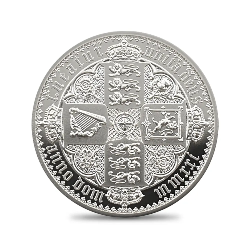 モダンコイン2:6496 2021 エリザベス2世 ゴチッククラウン・リバースシールド 5ポンド2オンス銀貨 ファーストリリース PF69UC