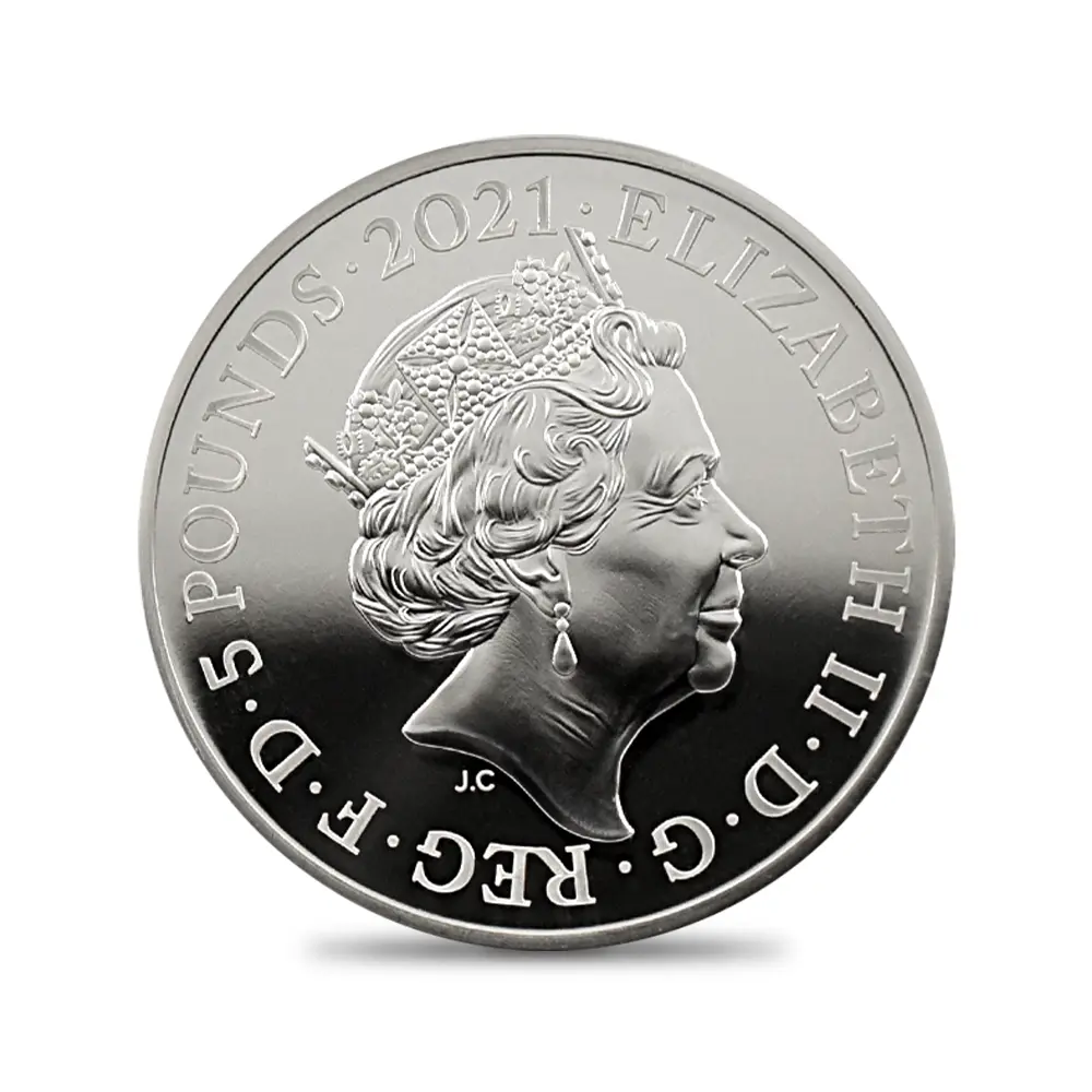 モダンコイン3:6497 2021 エリザベス2世 ゴチッククラウン・リバースシールド 5ポンド2オンス銀貨 PF70UC