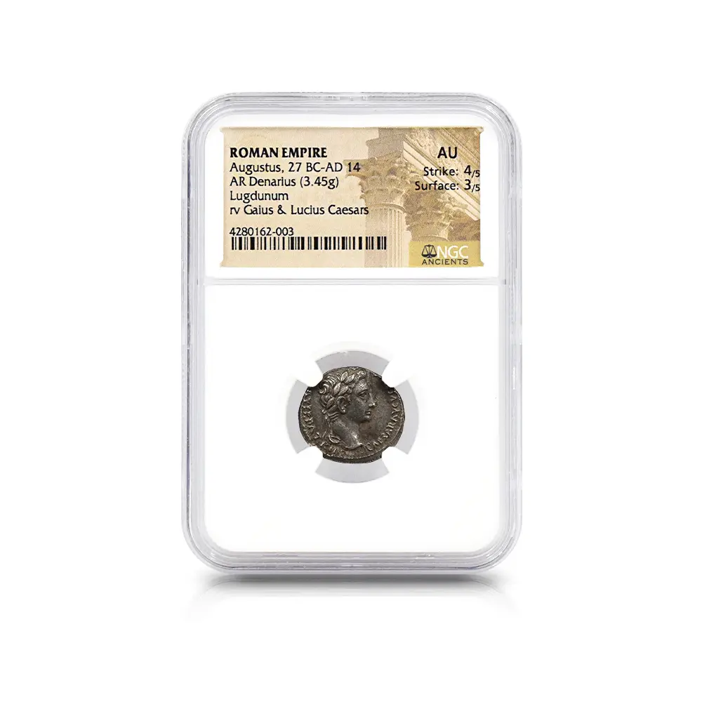 古代コイン4：6520 古代ローマ帝国 紀元前27-紀元14 アウグストゥス デナリウス銀貨 NGC AU Strike: 4/5 Surface: 3/5