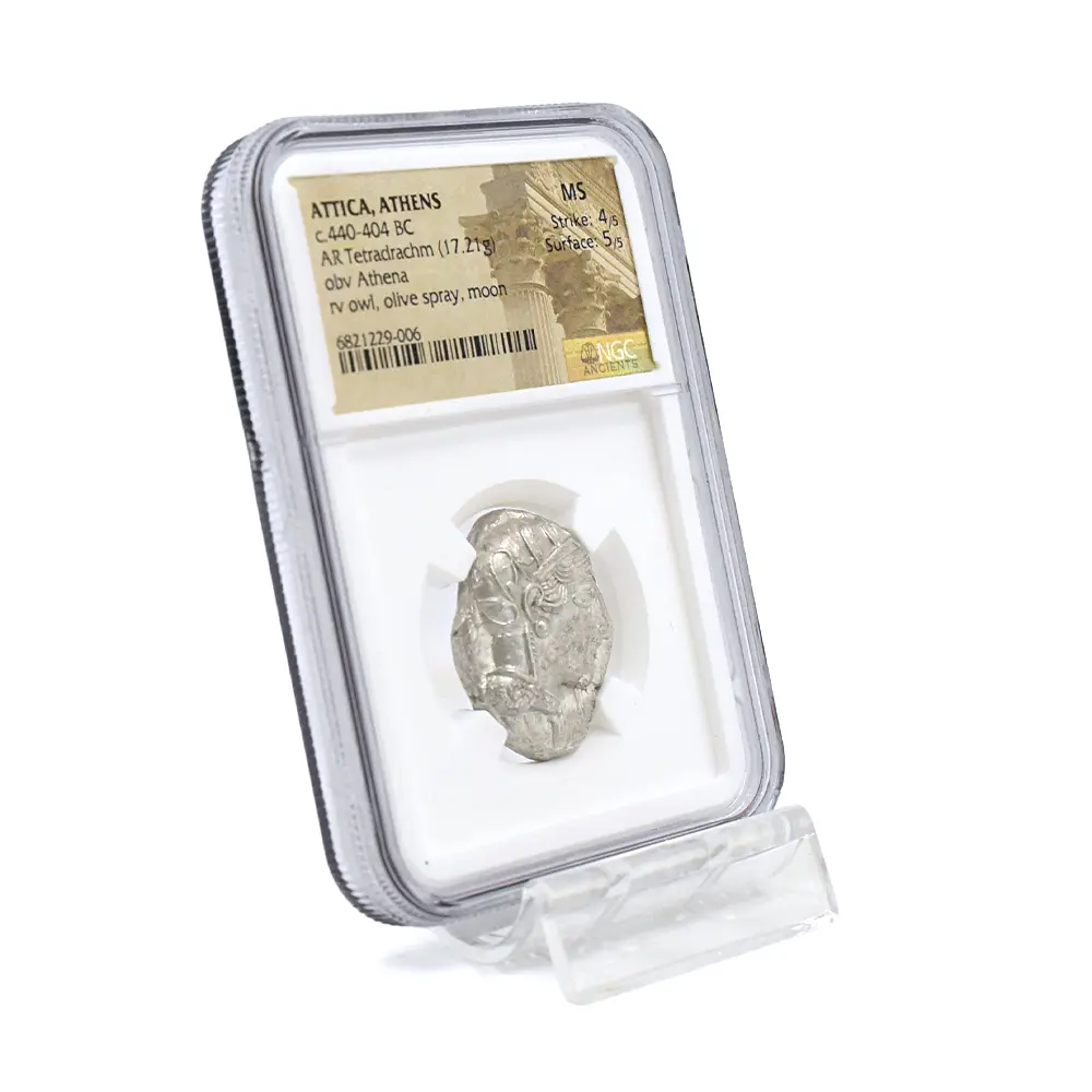 古代コイン6：6521 古代ギリシャ 紀元前440-404 アテナ フクロウ テトラドラクマ 銀貨 NGC MS Strike: 4/5 Surface: 5/5