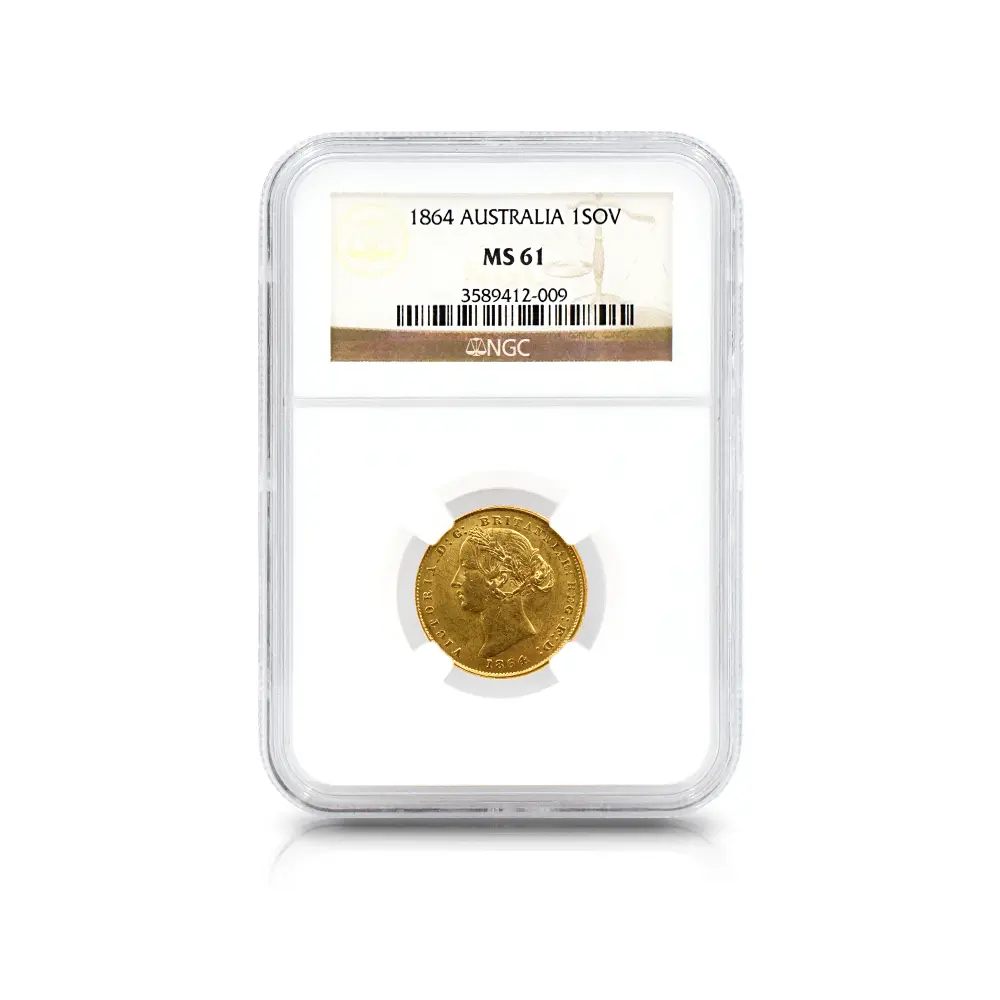 アンティークコイン4：6527 オーストラリア 1864 ヴィクトリア女王 ソブリン金貨 NGC MS61