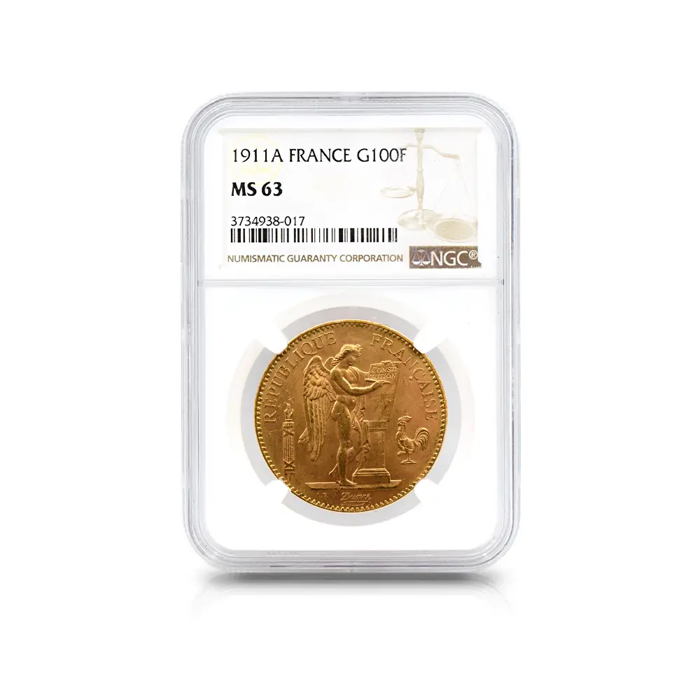 アンティークコイン4:6528 フランス 1911A エンジェル 100フラン金貨 NGC MS63