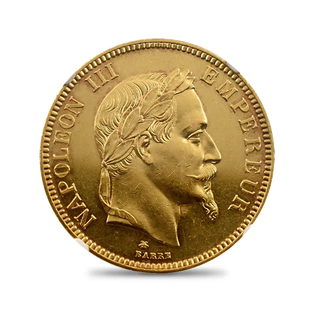 アンティークコイン2：6529 フランス 1869A ナポレオン3世 100フラン金貨 NGC AU58