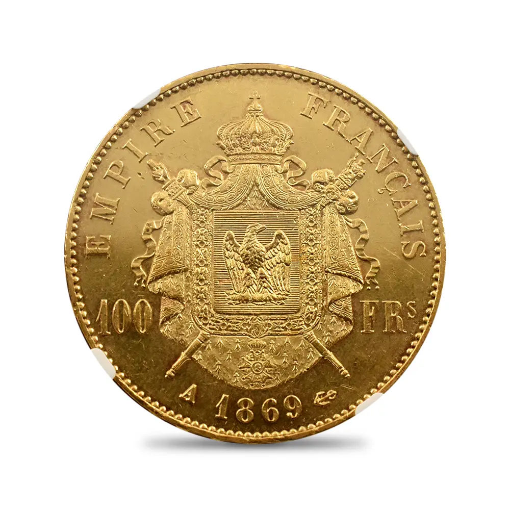 アンティークコイン3：6529 フランス 1869A ナポレオン3世 100フラン金貨 NGC AU58