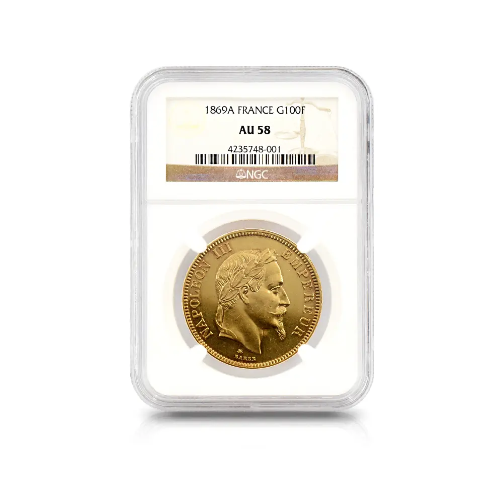 アンティークコイン4：6529 フランス 1869A ナポレオン3世 100フラン金貨 NGC AU58