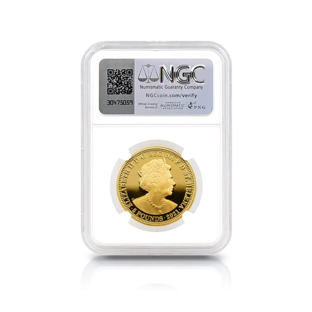 モダンコイン5：5139 セントヘレナ 2021 エリザベス2世 スリーグレーセス 5ポンド1オンス 金貨 NGC PF70UC 箱付き