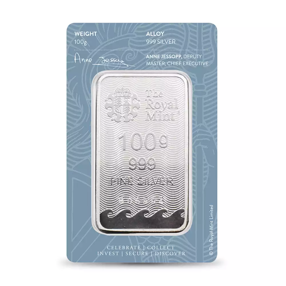 地金型5：2439 ブリタニア 銀の延べ板 100グラムバー ロイヤルミント発行