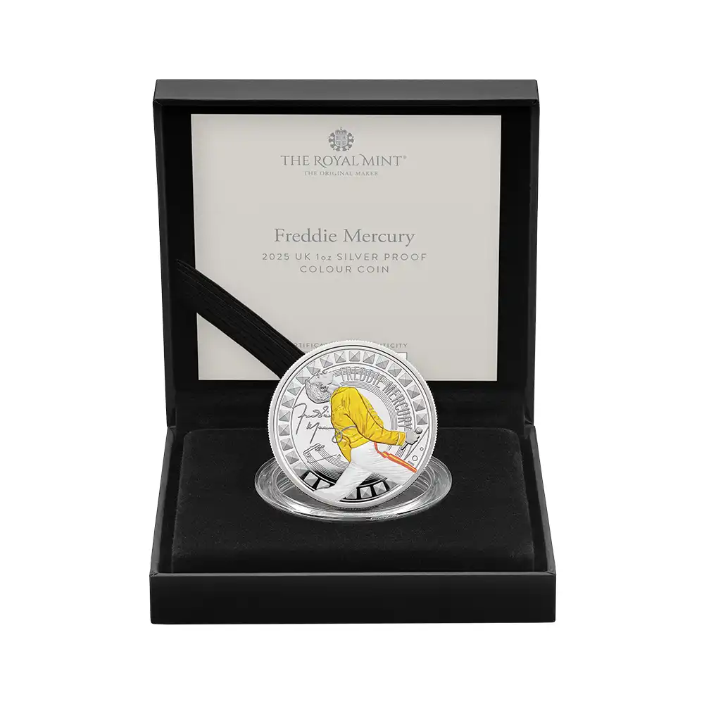 モダンコイン4：6530 2025 チャールズ3世 ミュージックレジェンド第12弾 フレディ・マーキュリー 2ポンド1オンスプルーフ銀貨 未鑑定 箱付き【ご予約承り品】