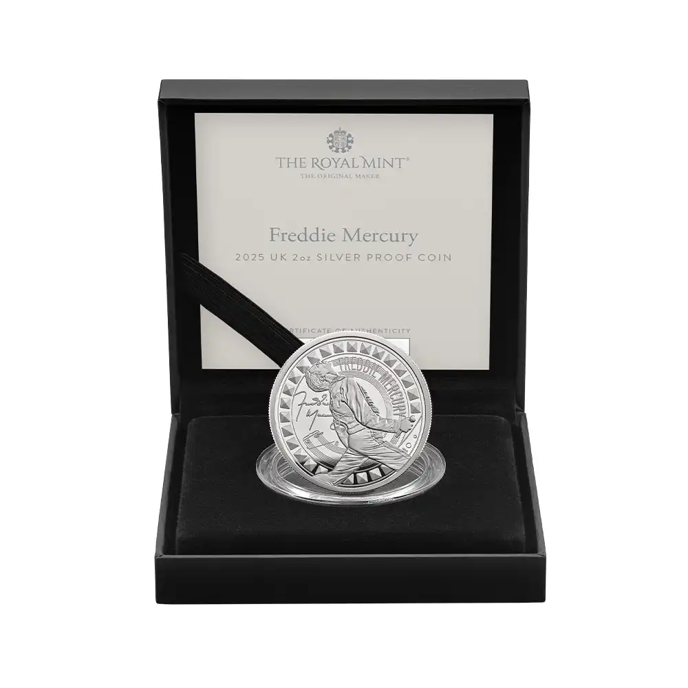 モダンコイン4：6531 2025 チャールズ3世 ミュージックレジェンド第12弾 フレディ・マーキュリー 5ポンド2オンスプルーフ銀貨 未鑑定 箱付き【ご予約承り品】