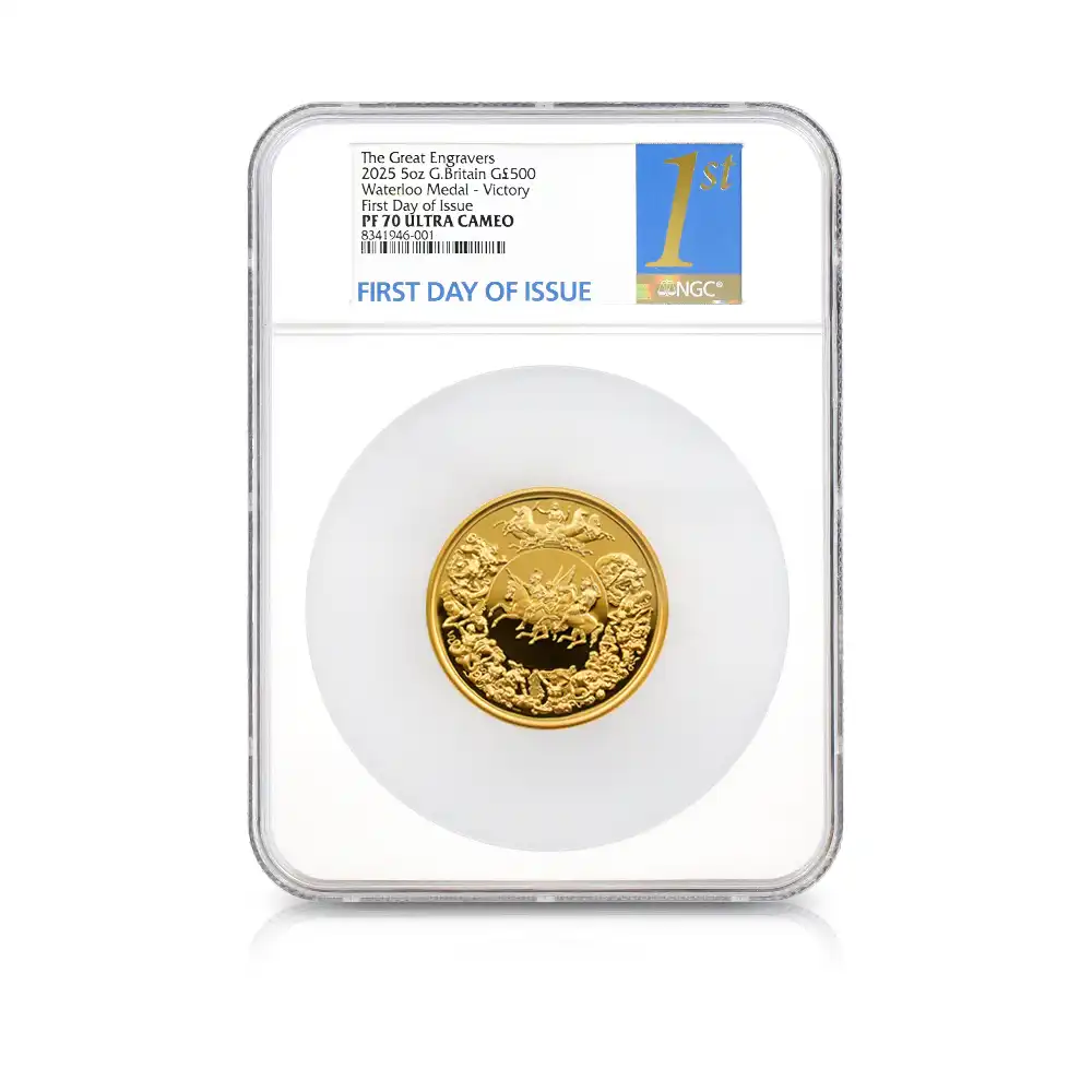モダンコイン4：6536 2025 チャールズ3世 ワーテルロー・メダル - 勝利 500ポンド5オンス金貨 発行即日鑑定品 NGC PF70UC 箱付き（シリアルナンバー：01）