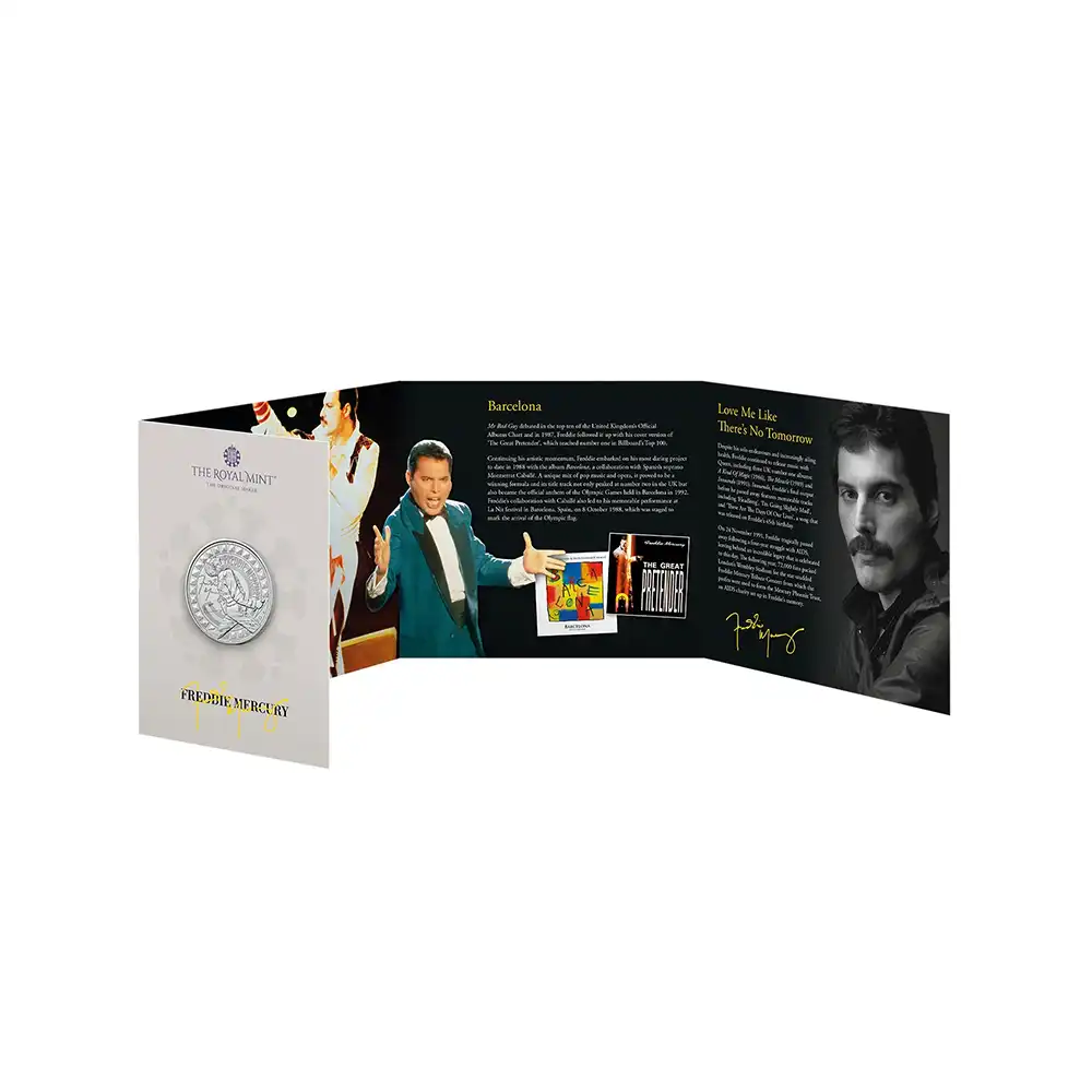 モダンコイン5:6537 2025 チャールズ3世 ミュージックレジェンド第12弾 フレディ・マーキュリー 5ポンドBU白銅貨 未鑑定 パッケージ付き【ご予約承り品】