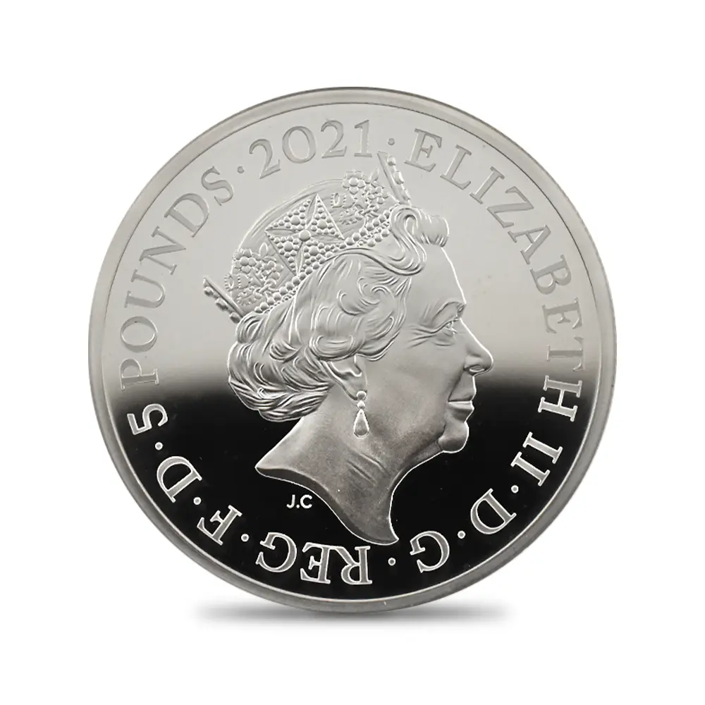 モダンコイン3：6542 2021 エリザベス2世 ゴチッククラウン 5ポンド2オンス銀貨 2枚セット 発行即日鑑定品 NGC PF70UC 箱付き