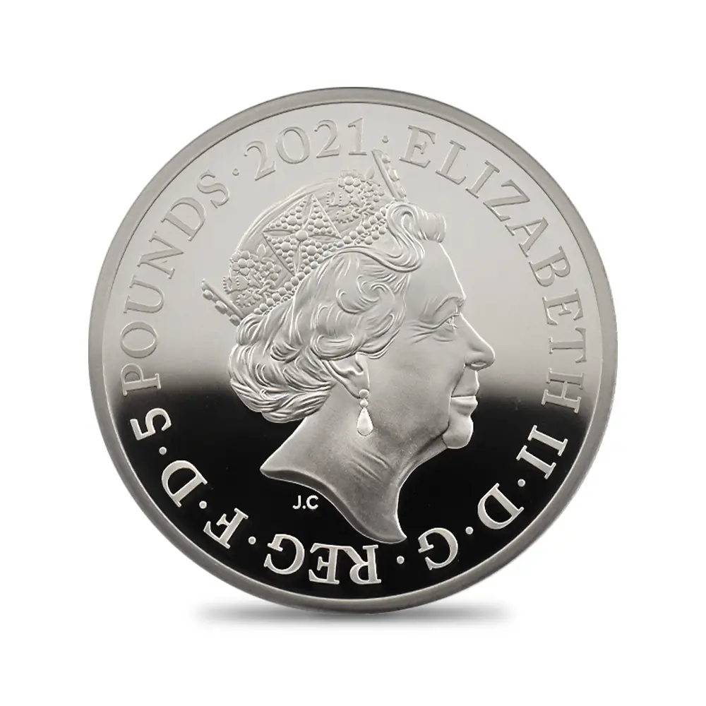 モダンコイン5：6542 2021 エリザベス2世 ゴチッククラウン 5ポンド2オンス銀貨 2枚セット 発行即日鑑定品 NGC PF70UC 箱付き