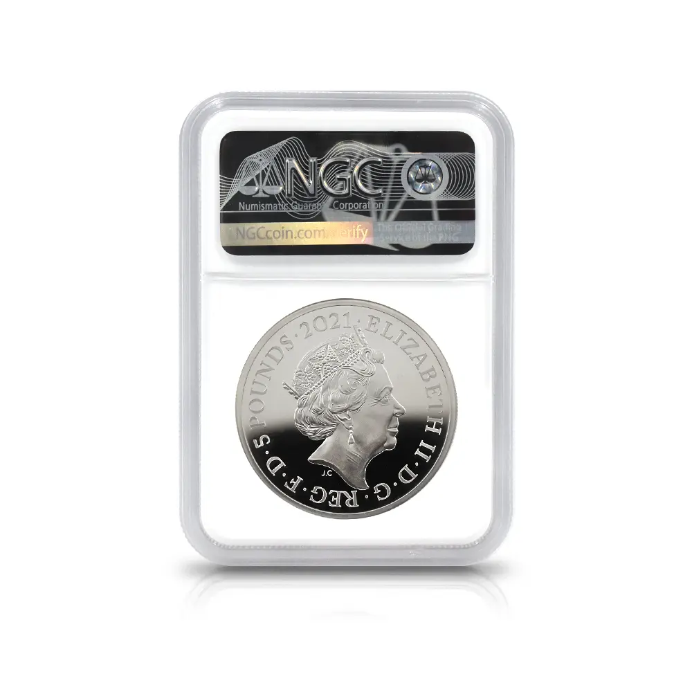 モダンコイン7：6542 2021 エリザベス2世 ゴチッククラウン 5ポンド2オンス銀貨 2枚セット 発行即日鑑定品 NGC PF70UC 箱付き