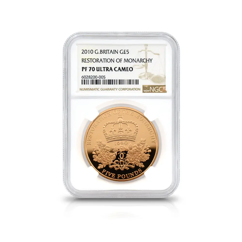 モダンコイン4:6539 2010 エリザベス2世 王政復古350周年記念 5ポンド金貨 NGC PF70UC