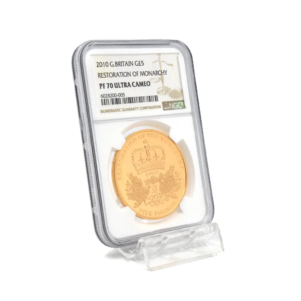 モダンコイン6:6539 2010 エリザベス2世 王政復古350周年記念 5ポンド金貨 NGC PF70UC