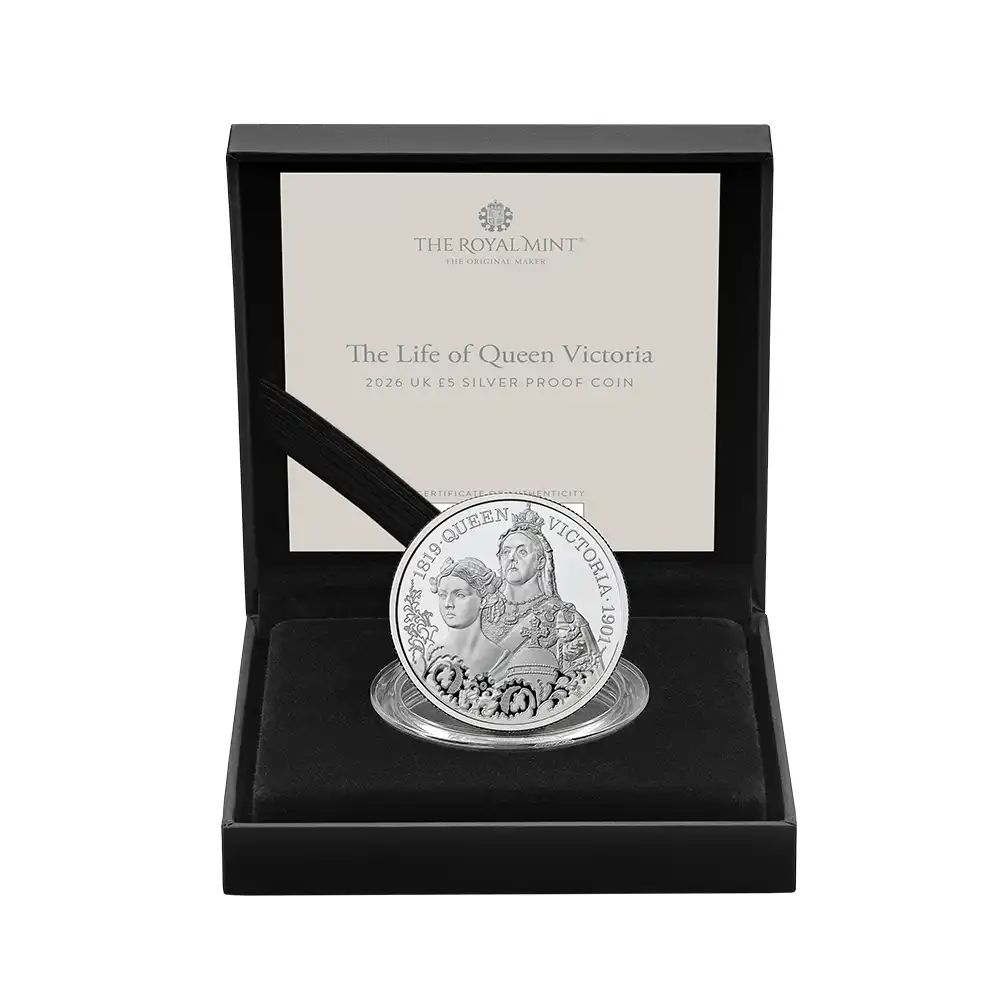 モダンコイン5：6522 2026 チャールズ3世 ヴィクトリア女王没後125周年記念 女王の生涯 5ポンドプルーフ銀貨 未鑑定 箱付き【ご予約承り品】