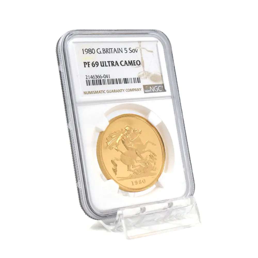 モダンコイン6:6540 1980 エリザベス2世 ヤングエリザベス 聖ジョージ竜退治 5ソブリン金貨 NGC PF69UC