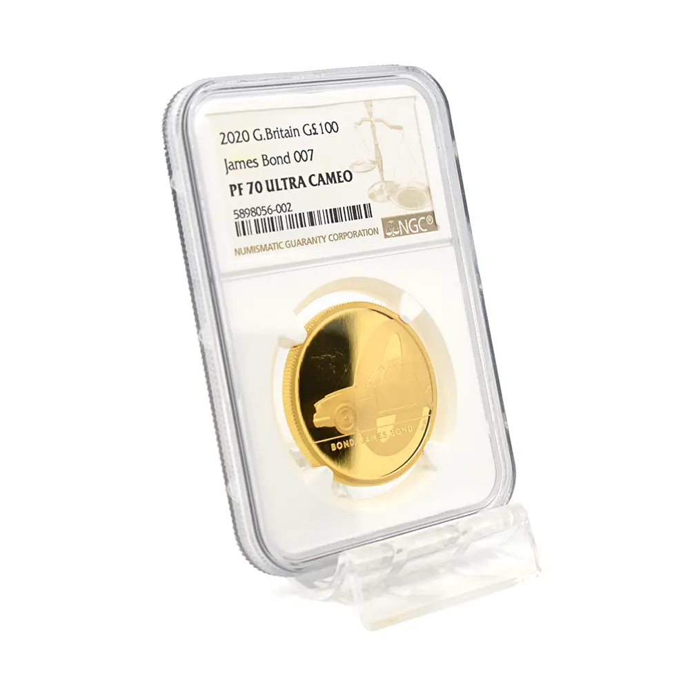 モダンコイン6：6546 2020 エリザベス2世 007 ジェームズ・ボンド 第1貨 100ポンド1オンス金貨 NGC PF70UC 箱付き