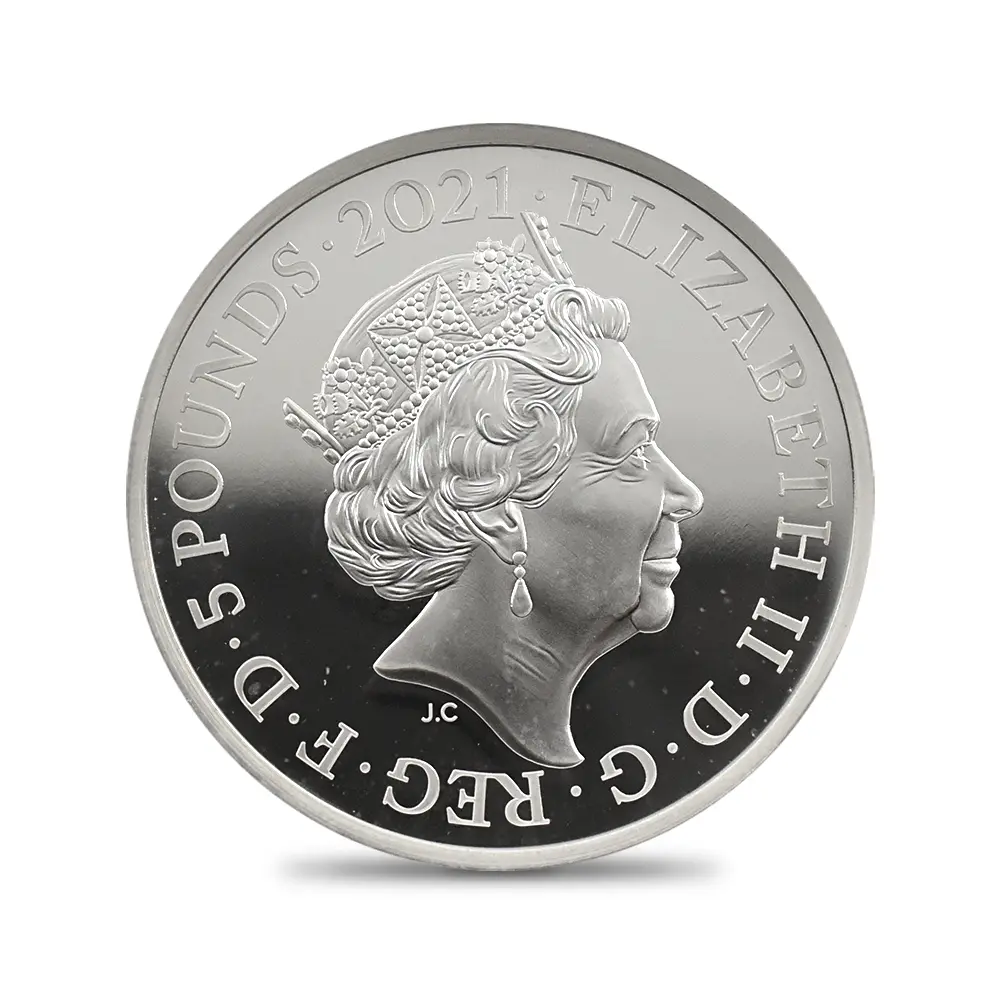 モダンコイン3：6547 2021 エリザベス2世 ゴチッククラウン・リバースシールド 5ポンド2オンス銀貨 PF69UC