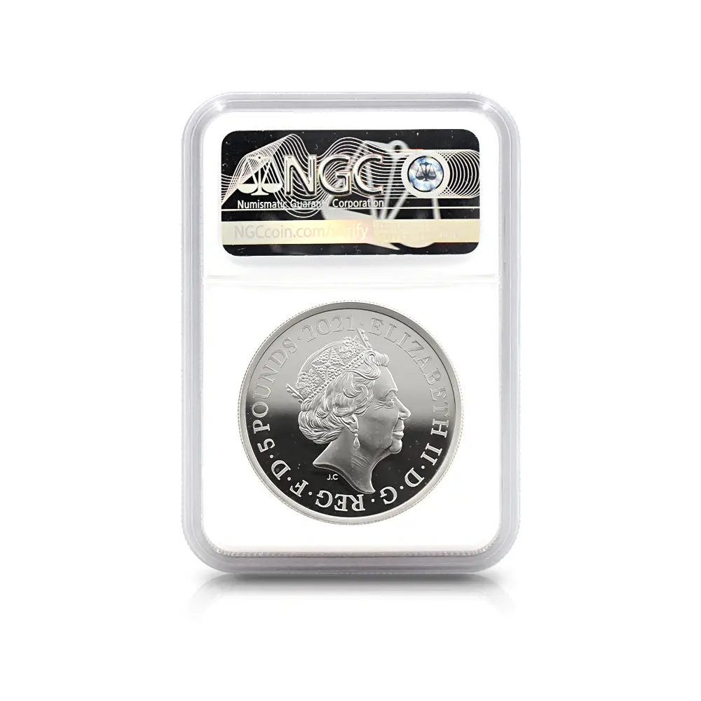 モダンコイン5：6547 2021 エリザベス2世 ゴチッククラウン・リバースシールド 5ポンド2オンス銀貨 PF69UC