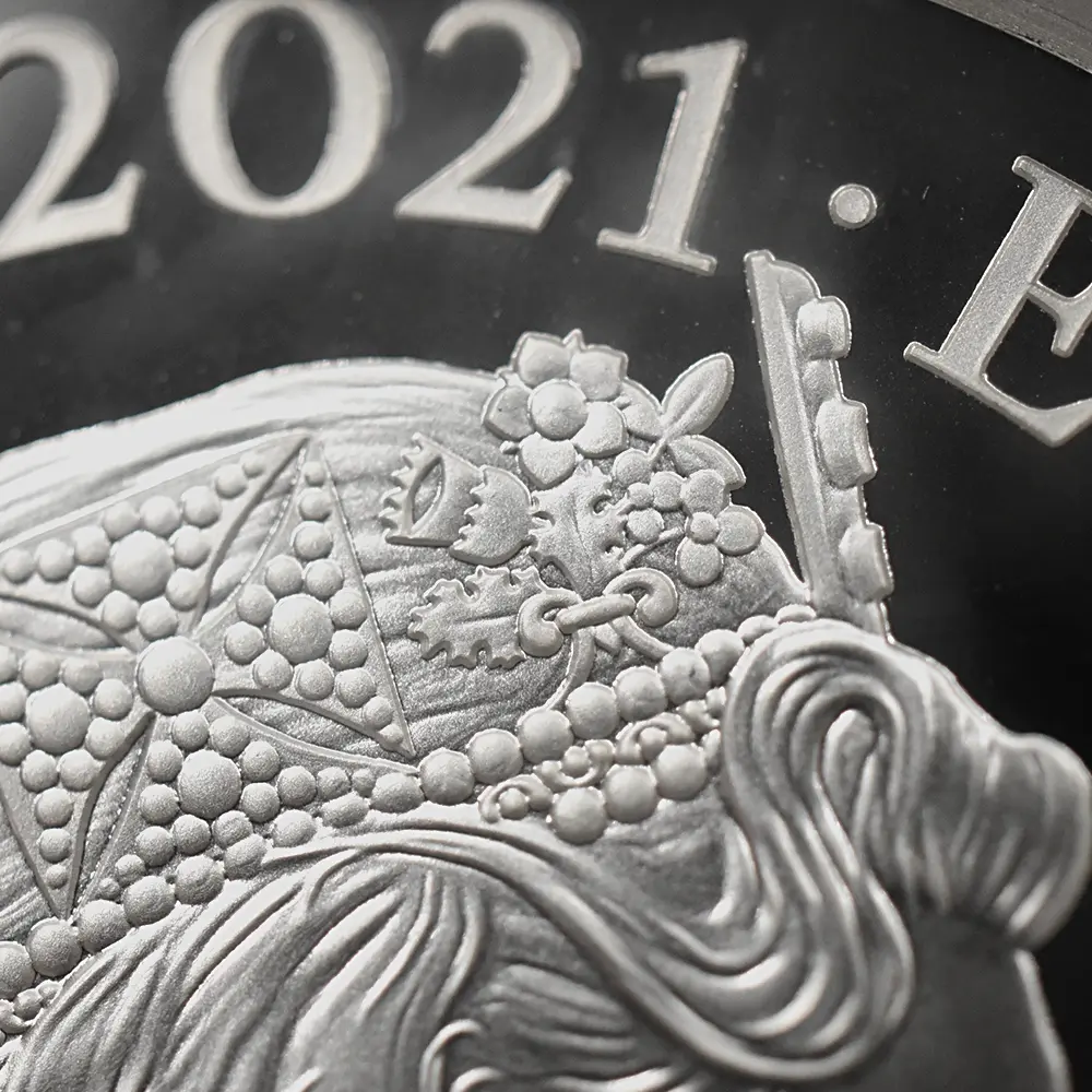 モダンコイン10：6547 2021 エリザベス2世 ゴチッククラウン・リバースシールド 5ポンド2オンス銀貨 PF69UC