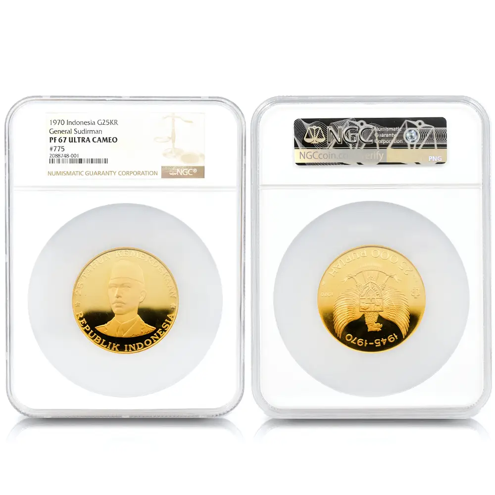 アンティークコイン2：3843 インドネシア 1970 独立25周年記念 金・銀貨10枚セット NGC PF65-68UC 箱付き
