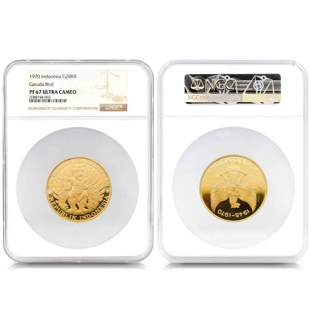 アンティークコイン3：3843 インドネシア 1970 独立25周年記念 金・銀貨10枚セット NGC PF65-68UC 箱付き