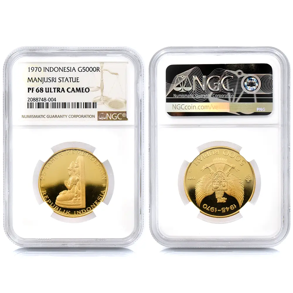 アンティークコイン5：3843 インドネシア 1970 独立25周年記念 金・銀貨10枚セット NGC PF65-68UC 箱付き
