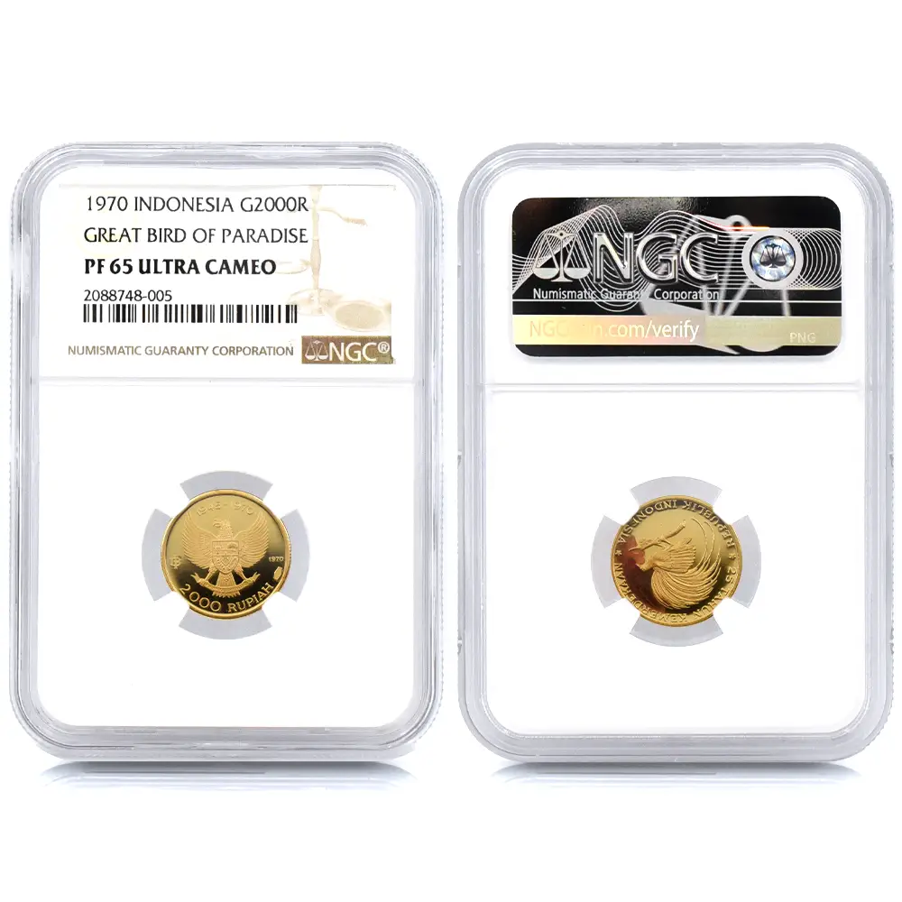 アンティークコイン6：3843 インドネシア 1970 独立25周年記念 金・銀貨10枚セット NGC PF65-68UC 箱付き