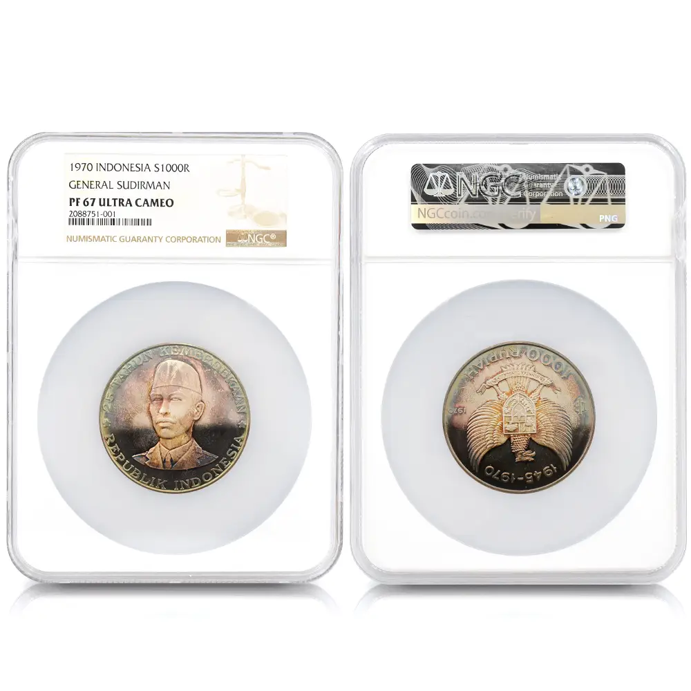アンティークコイン7：3843 インドネシア 1970 独立25周年記念 金・銀貨10枚セット NGC PF65-68UC 箱付き