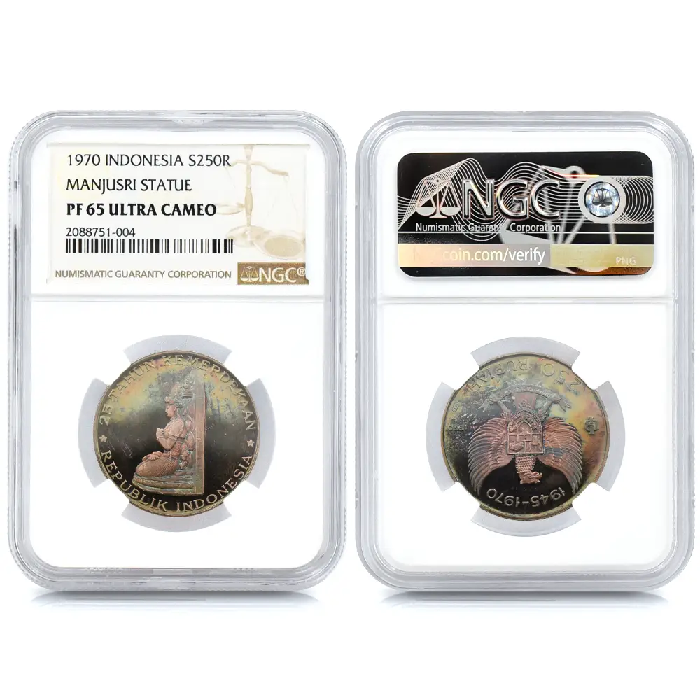 アンティークコイン10：3843 インドネシア 1970 独立25周年記念 金・銀貨10枚セット NGC PF65-68UC 箱付き