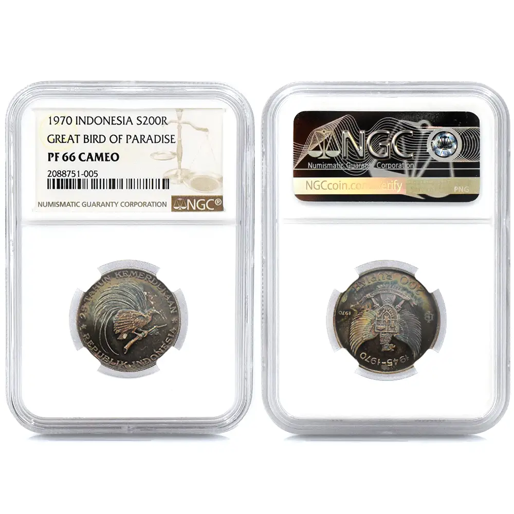 アンティークコイン11：3843 インドネシア 1970 独立25周年記念 金・銀貨10枚セット NGC PF65-68UC 箱付き