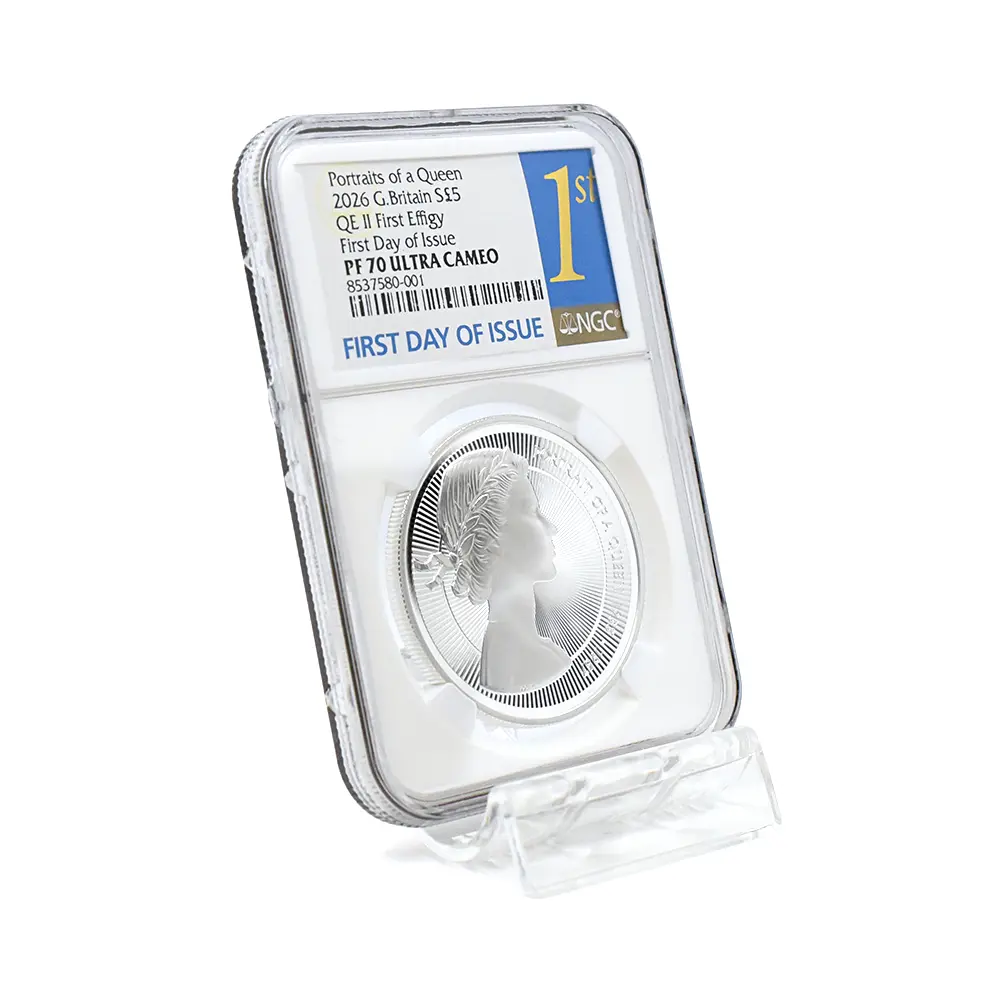 モダンコイン6：6473 2026 チャールズ3世 エリザベス2世のコイン肖像シリーズ 第一弾 ヤングヤングエリザベス 5ポンド銀貨 発行即日鑑定品 NGC PF70UC 箱付き