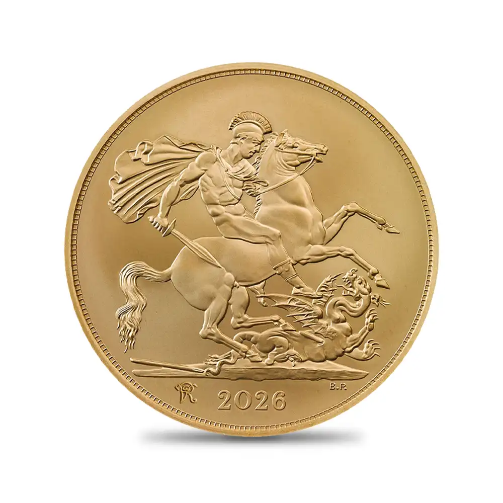 モダンコイン2:6525 2026 チャールズ3世 ヴィクトリア女王没後125周年記念 聖ジョージ竜退治 当日製造ソブリンBU金貨 未鑑定 箱付き【ご予約承り品】