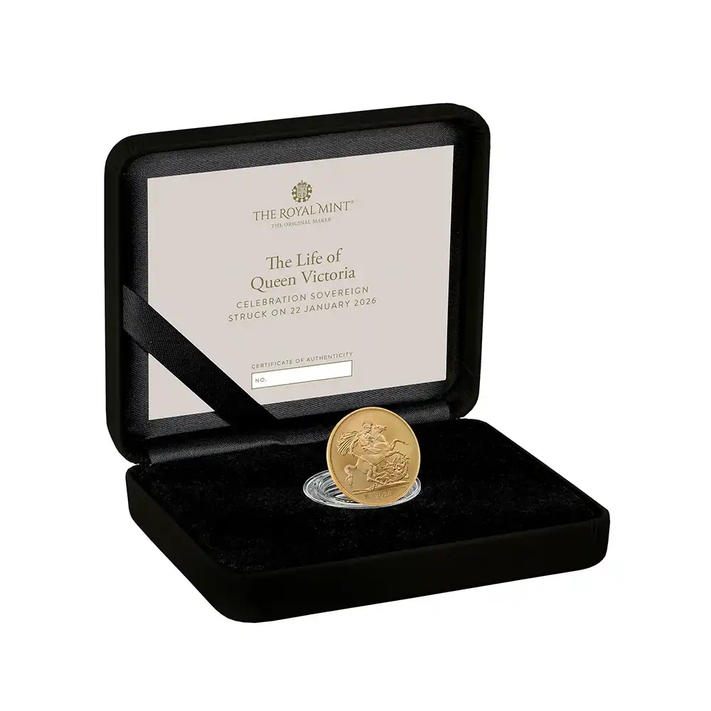 モダンコイン5:6525 2026 チャールズ3世 ヴィクトリア女王没後125周年記念 聖ジョージ竜退治 当日製造ソブリンBU金貨 未鑑定 箱付き【ご予約承り品】