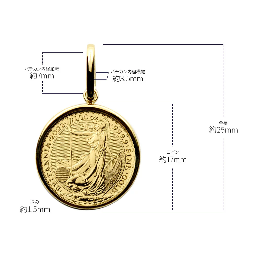 地金型s4：2451 2022 エリザベス2世 ブリタニア 10ポンド1/10オンス地金型金貨 コインペンダント