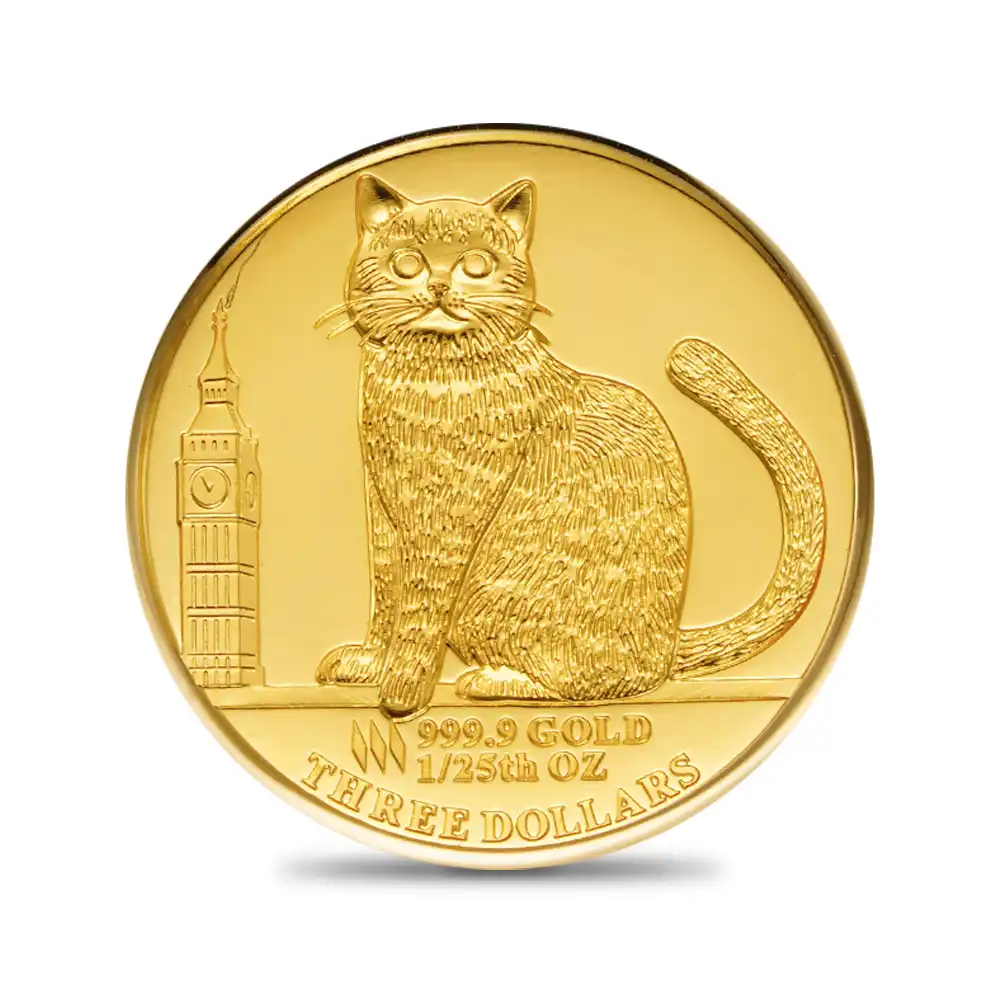 モダンコイン2：6513 ツバル 2024 エリザベス2世 猫 3ドル1/25オンスプルーフ金貨 未鑑定 箱付き