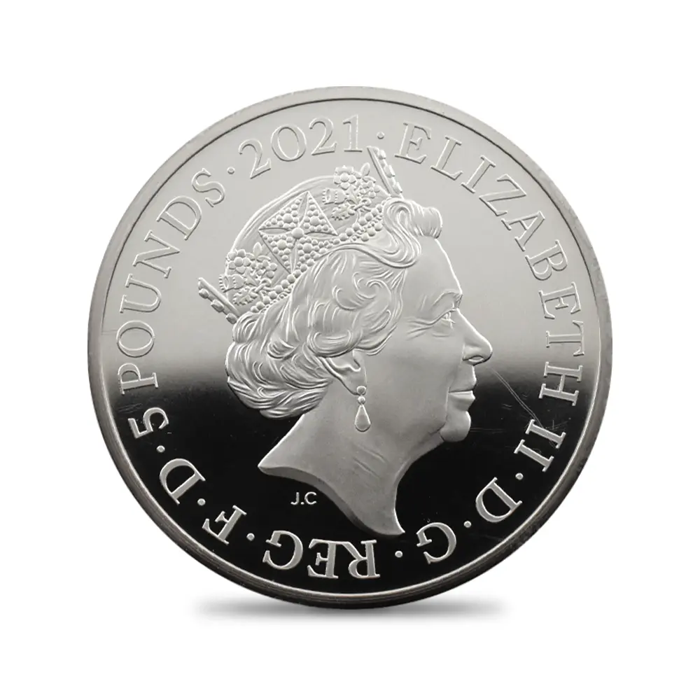 モダンコイン3:6541 2021 エリザベス2世 ゴチッククラウン 5ポンド2オンス銀貨 2枚セット 発行即日鑑定品 NGC PF69-70UC 箱付き