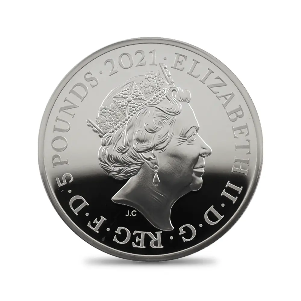 モダンコイン5:6541 2021 エリザベス2世 ゴチッククラウン 5ポンド2オンス銀貨 2枚セット 発行即日鑑定品 NGC PF69-70UC 箱付き