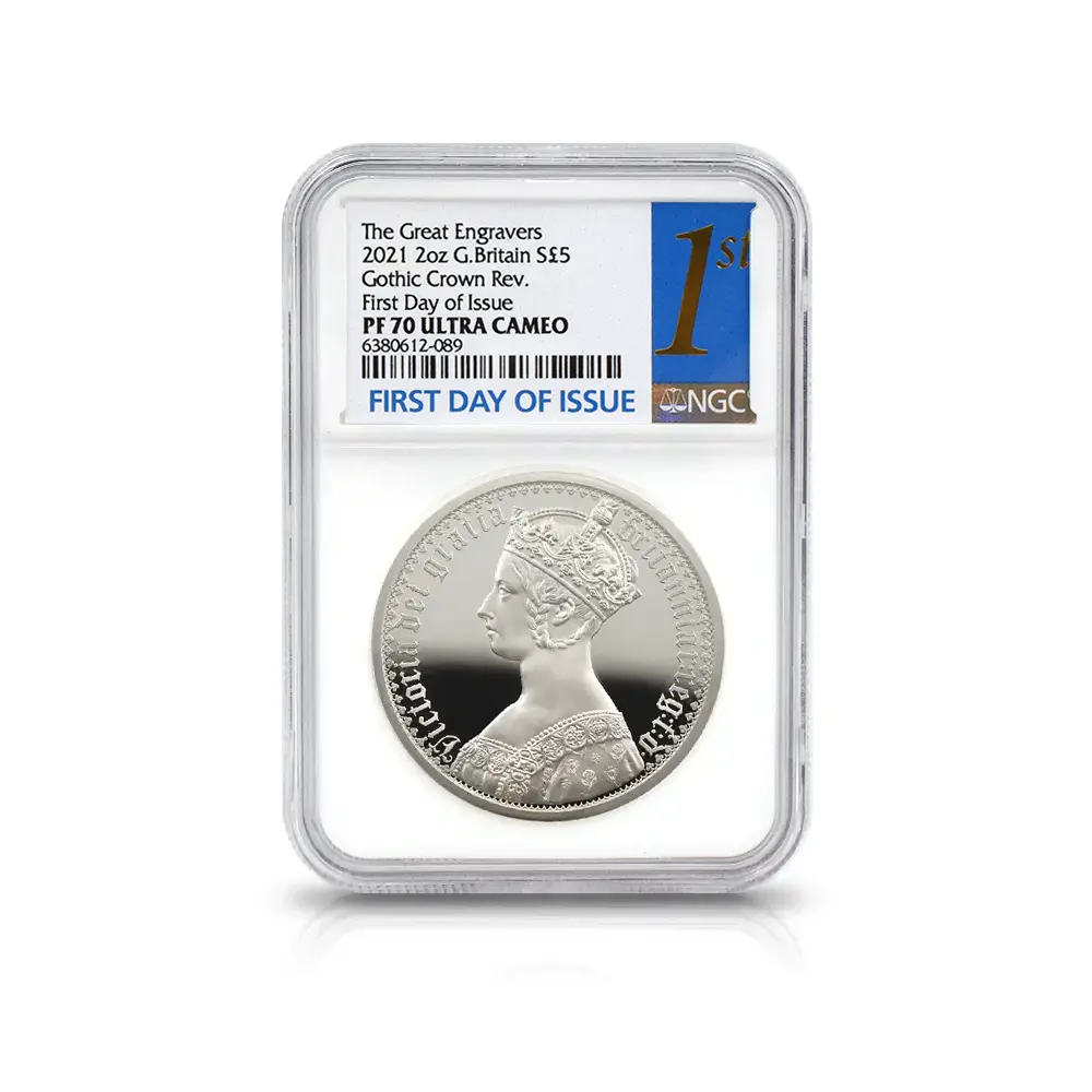 モダンコイン6:6541 2021 エリザベス2世 ゴチッククラウン 5ポンド2オンス銀貨 2枚セット 発行即日鑑定品 NGC PF69-70UC 箱付き