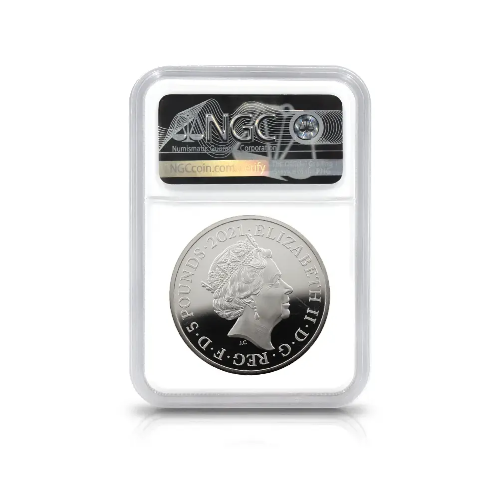 モダンコイン7:6541 2021 エリザベス2世 ゴチッククラウン 5ポンド2オンス銀貨 2枚セット 発行即日鑑定品 NGC PF69-70UC 箱付き
