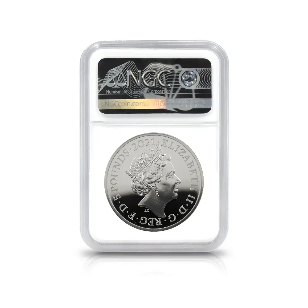 モダンコイン9:6541 2021 エリザベス2世 ゴチッククラウン 5ポンド2オンス銀貨 2枚セット 発行即日鑑定品 NGC PF69-70UC 箱付き