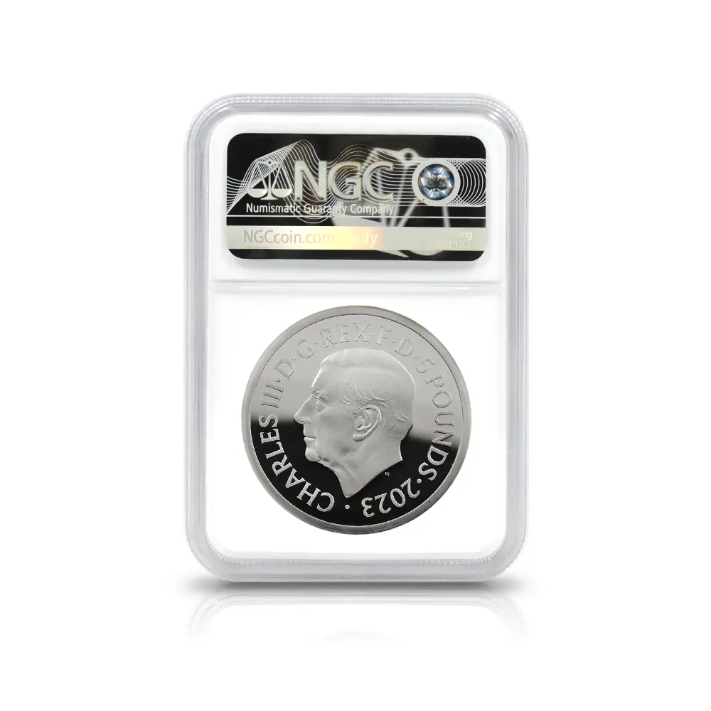 モダンコイン7：6559 2023 チャールズ3世 ペティションクラウン 5ポンド2オンス 銀貨2枚セット ファーストリリース NGC PF69・70UC 箱付き